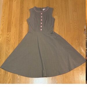 Bettie Page Gray Midi Dress with Pink Accents